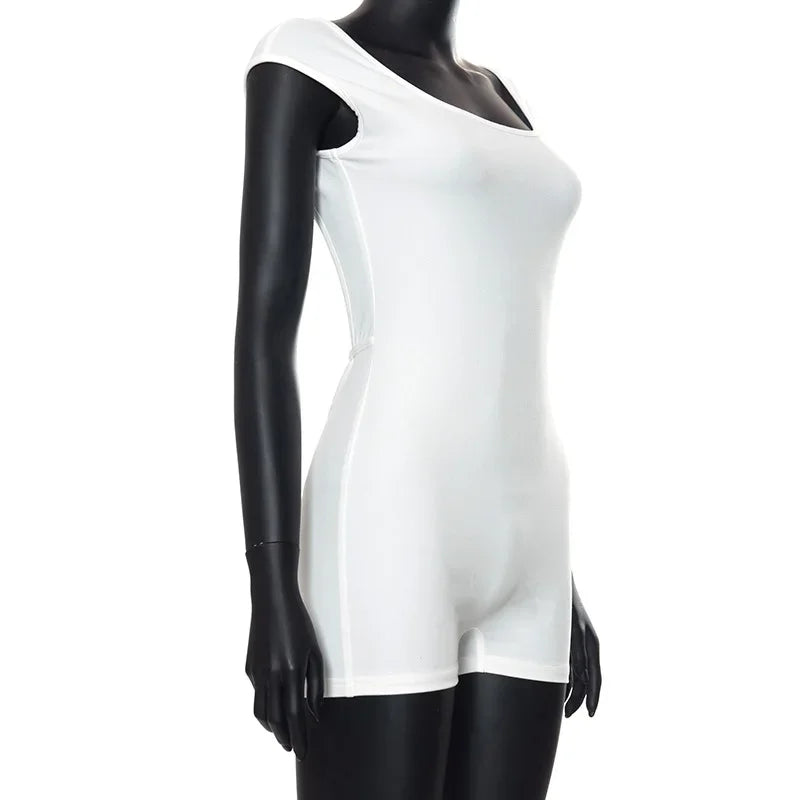 Backless Playsuit Women Jumpsuit Short Sleeve Bodysuit Slim Fit Monos Mujer Elegante Short One-pieces Sexy Romper Y2k Clothes