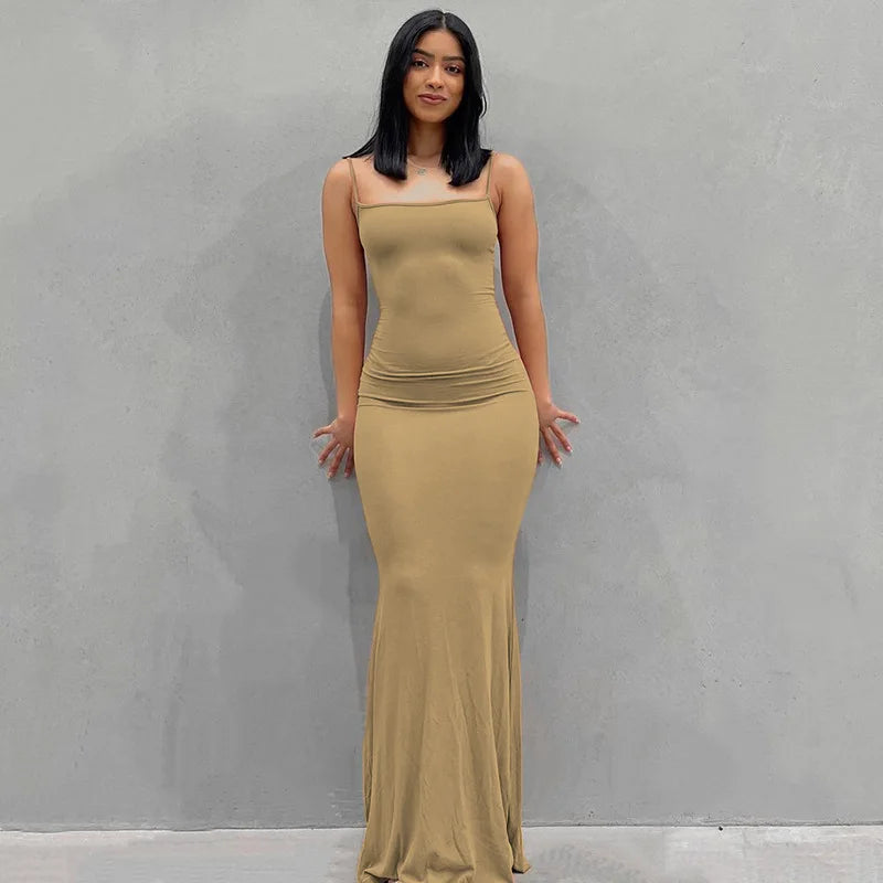 New Dresses 2025 Woman Fashion Summer Solid Colour Sexy Slim Camisole Skirts