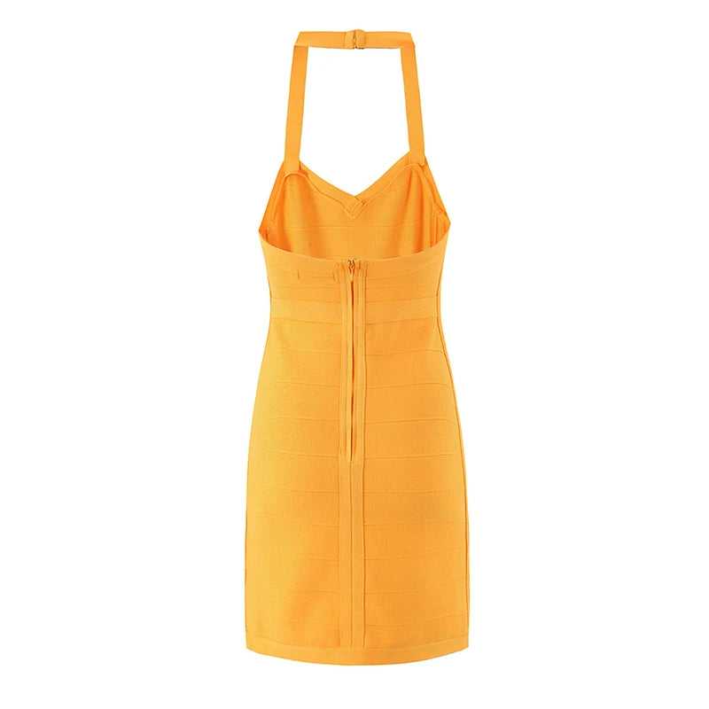 Sexy Elegant Backless Halter Mini Dress Women Autumn Knit Bodycon Dresses Night Out Party Robe