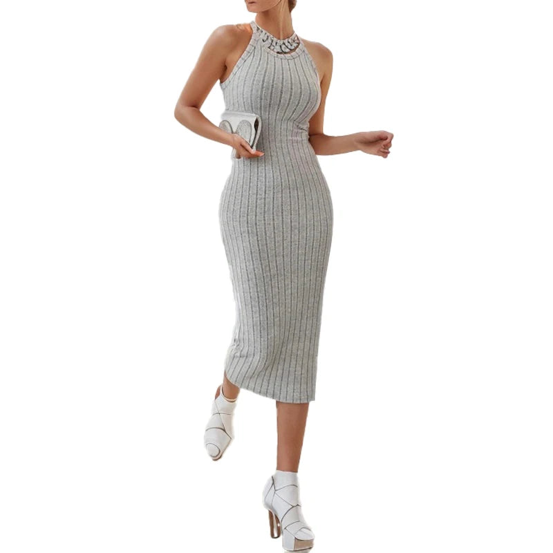 Solid Halter Neck Bodycon Midi Dress High-end temperament vest halter dress women's summer new high-waist slim temperament slim Secondary image