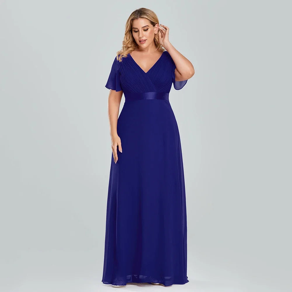 Prom Dresses Plus Size Evening Dresses Long  Elegant A Line V Neck Ruffles Chiffon Formal Wedding Party Dress Robe De Soiree
