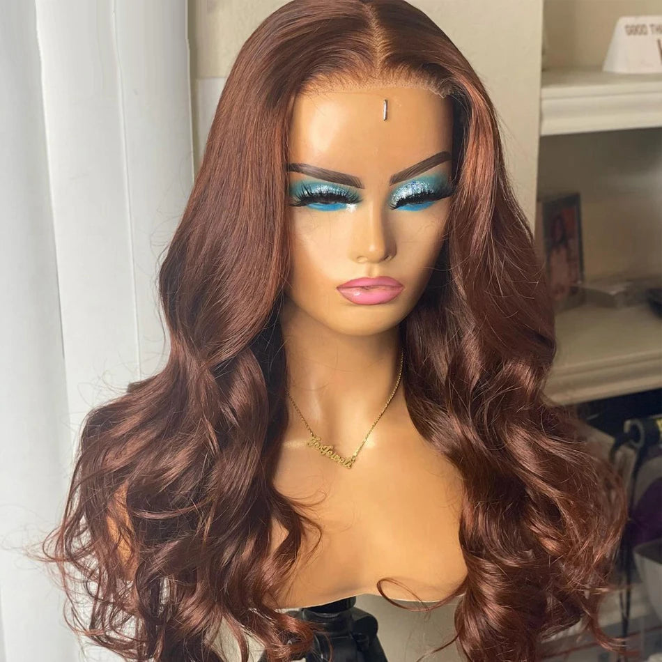 13x6 Chocolate Brown Fall Colored Human Hair Wigs HD Transparent Lace Front Human Hair Wigs Body Wave Human Hair Frontal Wigs