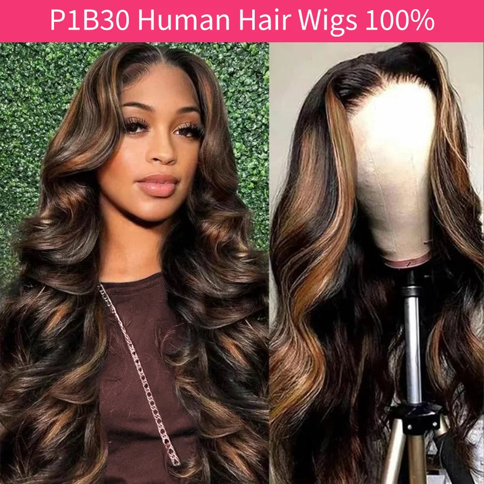 P1B30 Highlight Body Wave Human Hair Wigs 100%Human Hair Quality 13X6 Hd Lace Frontal Wigs 250 Density Brazilian Lace Front Wigs Secondary image