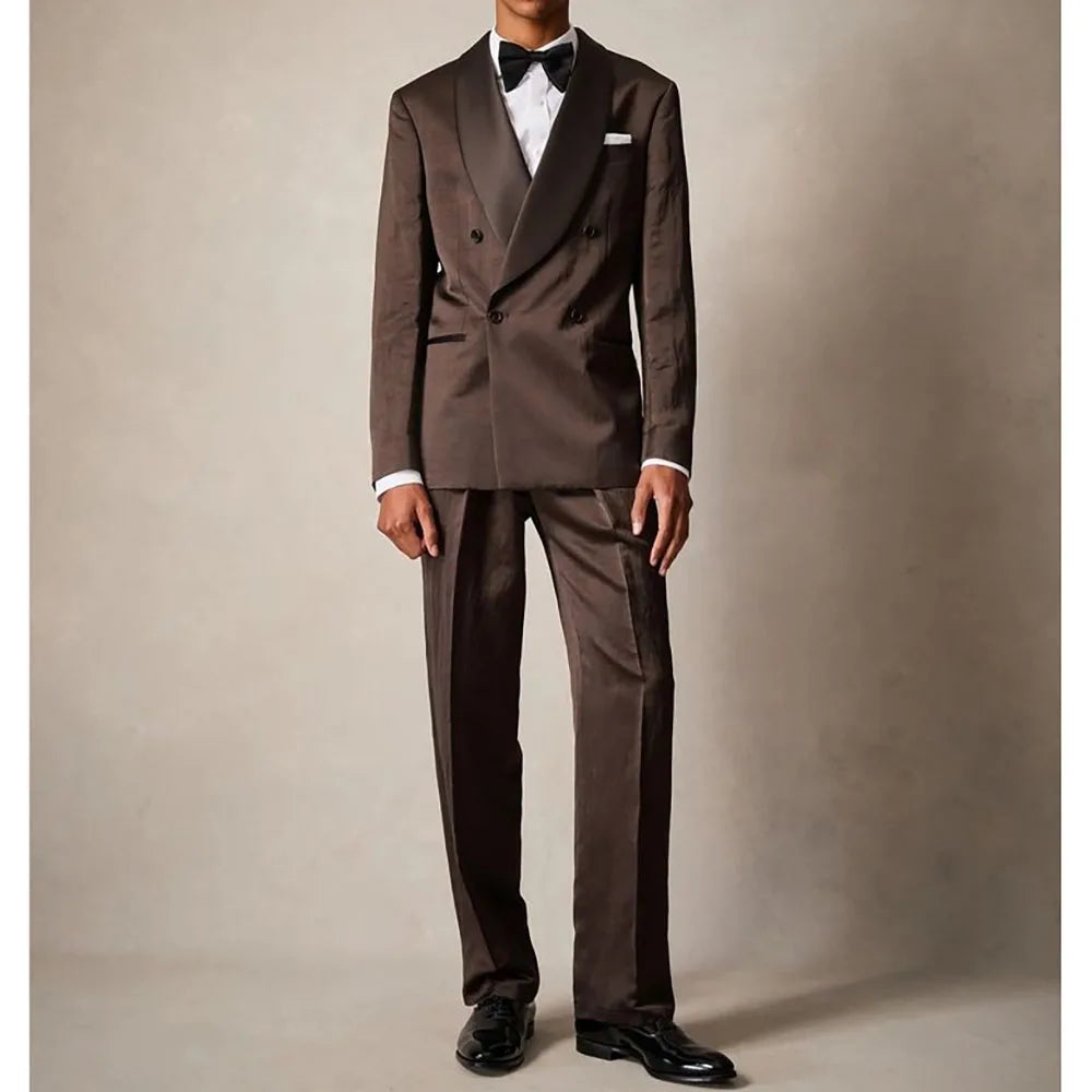 Formal Wedding Brown Men's Suits Blazer Elegant Double Breasted Shawl Lapel Slim Fit Male Clothing Customized 2 Pcs Jacket Pants Main image