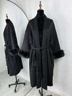 Elegant Lace Up Woolen Short Coat Solid Loose Lapel Furry Belt Long Sleeve Jacket Female 2025 Autumn Winter Lady Chic Cardigan