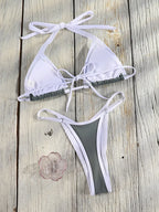 Halter Bordered Swimsuits Women Triangle Bikini 2025 Bandage Swimwear Print Bathing Suit Sexy Biquini Mujer Low Waist Beach Wear