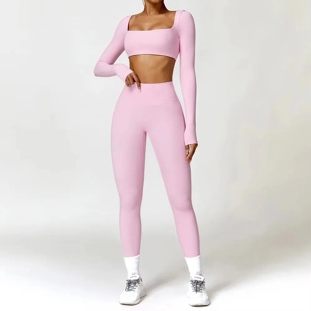 2PCS Yoga Suit Sports Set Women Quick-Drying Gym Set Women Tracksuit Running Workout Long Sleeve Sports Shirt Yoga Clothing Main image