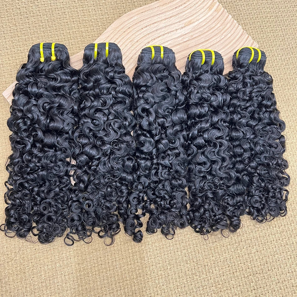 Burmese Curly Human Hair Bundles #1B Natural Color Wavy Raw Virgin Hair Weave Extensions Bouncy Curly 100% Human Hair For Women