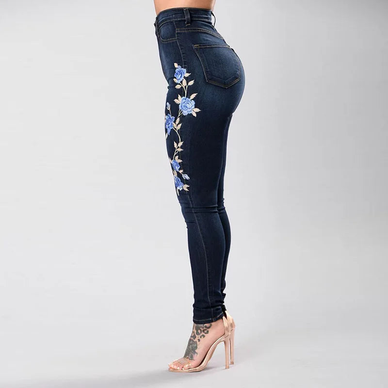 New Women's High Waist Embroidered Jeans Fashion Slim Stretch Denim Pencil Pants Street Trendy Trousers S-3XL Drop Shipping Secondary image