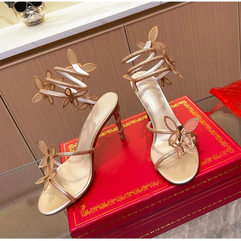 Luxury Crystal Embellished Butterfly Detail Women Sandals Sexy Coiled Strap High heels Gladiator Sandals Summer Party prom Shoes Secondary image