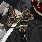 Floral Embroidery Lace Bras Set Women Sheer 2-Piece Sexy Bra + Panties Lingerie Fashion Underwear Set Intimates