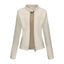 Black Women's Fitted Leather Jacket with Front Zipper & Side Pockets‌, Available in Brown, Navy Blue, and Beige.