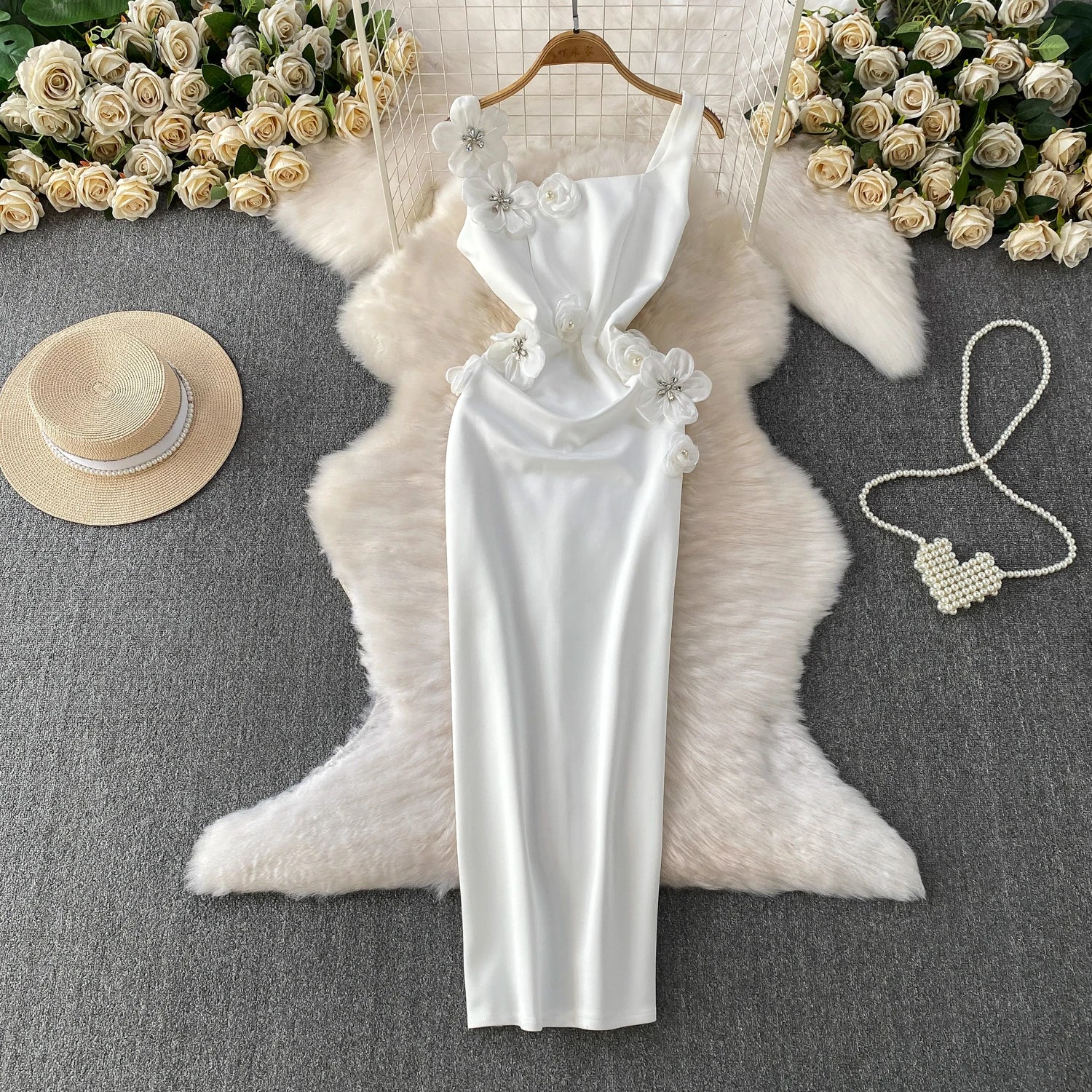 Chic vintage floral Three-dimensional Elegant Fairy korean fashion autumn Sundress women clothing