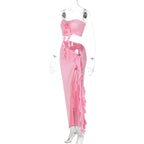 Women's Elegant Two Pieces Dresses Suits Flower Corset Top and High Slit Long Skirts Matching Sets Red Pink Vacation Outfit & 2026