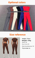 Gym Workout Yoga Fitness Sports Suit Short-sleeved Top Padded-free High-waisted Hip-lifting Trousers Outdoors Leisure Sportswear