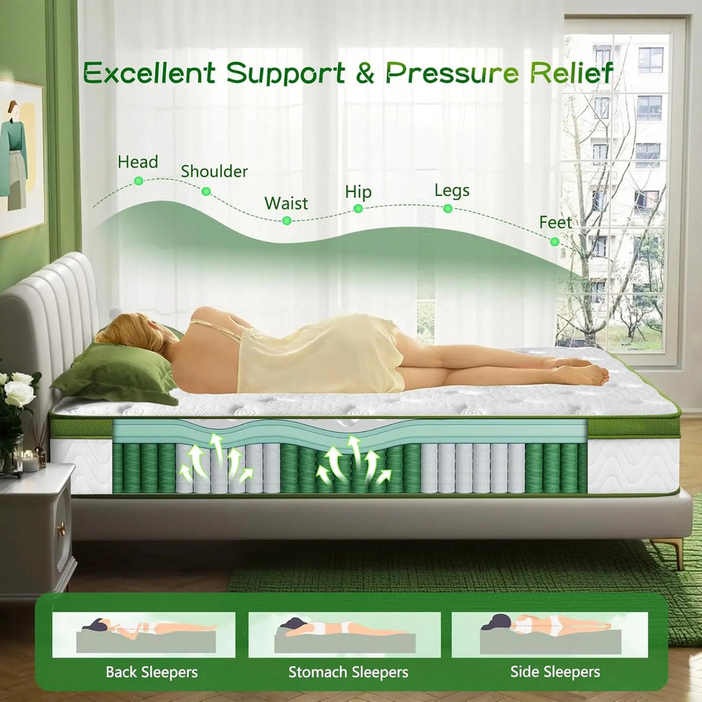 Twin Mattress 10 Inch - Memory Foam Hybrid with Pocket Springs, Medium Firm, Pressure Relief for All Sleep Positions