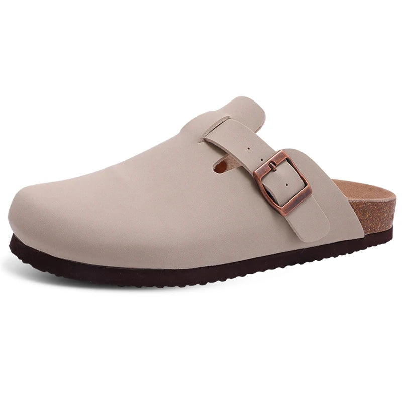 Comwarm Men Suede Clogs Slippers Classic Cork Footbed Mules Women Cozy Fashion Clogs Shoes With Arch Support Men Beach Sandals