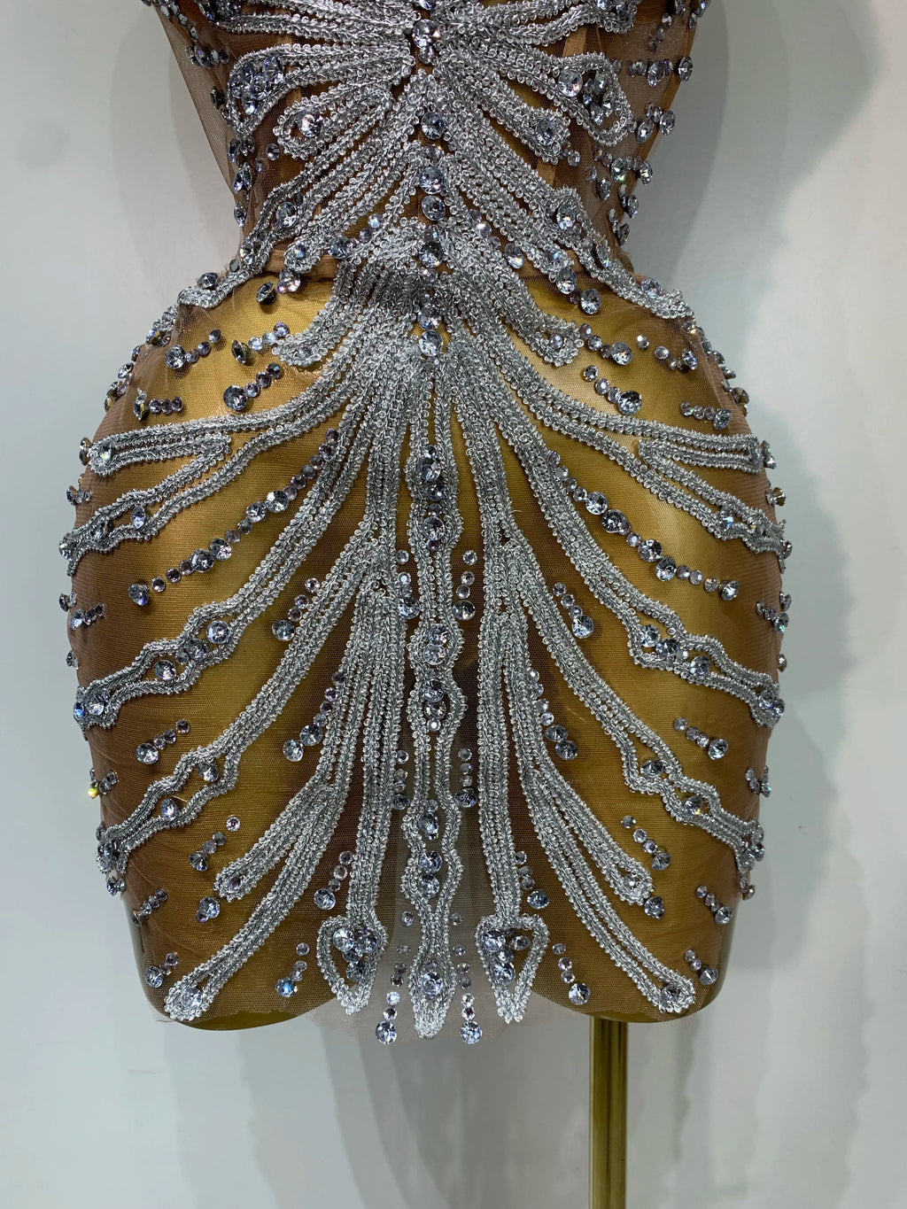 Women Sexy Strapless Rhinestones  Mini Dress Performance Costume See Through Stage Dancer Club Evening Party Birthday Dress