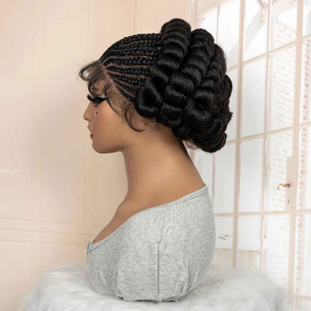 New Synthetic Full Lace Handmade Bantu Braided Wigs African Hair Wig for Black Women Short Cute Knotless Box Braiding Wig