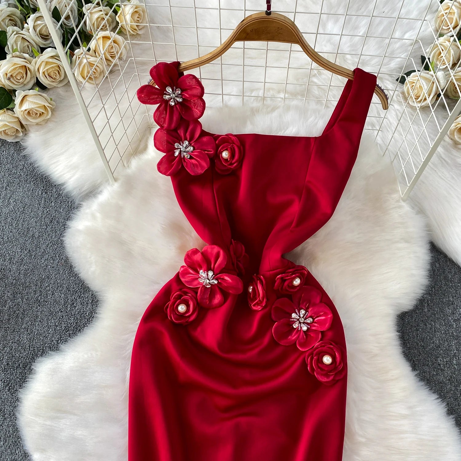 Chic vintage floral Three-dimensional Elegant Fairy korean fashion autumn Sundress women clothing