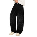 Spring/Summer Rhinestone Straight Leg Jeans Retro Loose Fit Slimming Pants Casual Korean Style Long Pants