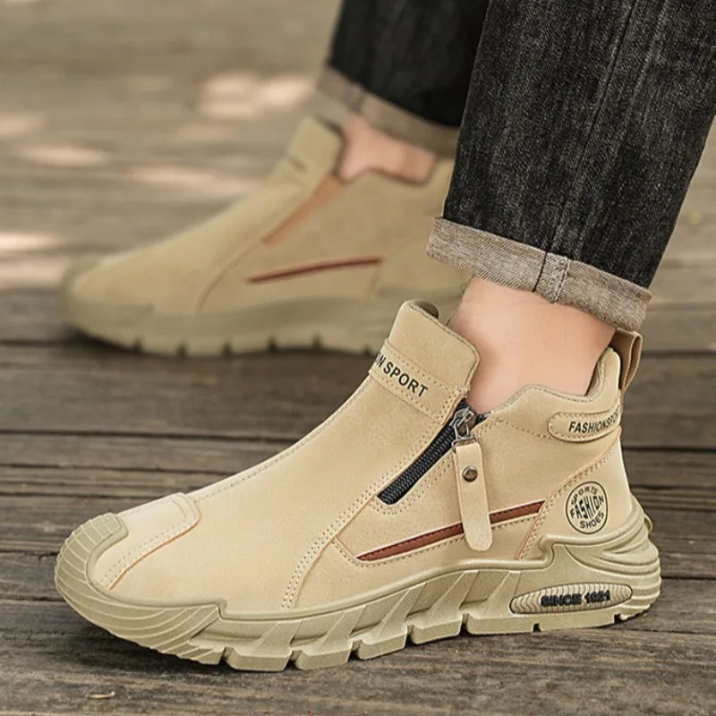 Mens Casual Labor Shoes Fashion Zipper Versatile Men Outdoor Climbing Shoes Non Slip Wear-resistant Sneakers Zapatos Para Hombre