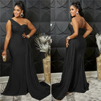 Sexy One Shoulder Elegant Evening Dresses for Women Party Night Mermaid Dress Backless Side Split Bodycon Long Dress Vestidos