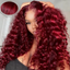 Deep Wave #99J Burgundy 13x6 HD Lace Frontal Wig Human Hair 13x4 Curly Transparent Lace Front Wig Brazilian Human Hair Wig
