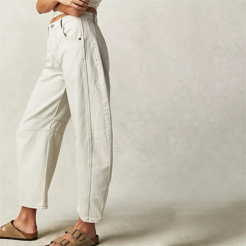 Midiross High Stretch Mid-Rise Barrel Jeans Fashion wide Leg Shape Women Casual Baggy Mid Waist Denim Pants