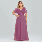 Prom Dresses Plus Size Evening Dresses Long  Elegant A Line V Neck Ruffles Chiffon Formal Wedding Party Dress Robe De Soiree