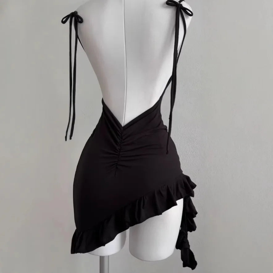 2025 Sexy Sleelveless Backless Mini Dress Women Summer Europe America Lace Up Bodycon Dresses High Street Party Club Black Dress Secondary image