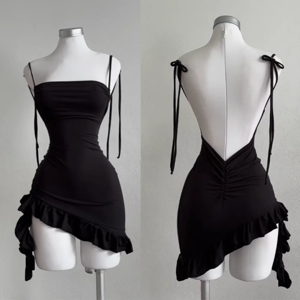 2025 Sexy Sleelveless Backless Mini Dress Women Summer Europe America Lace Up Bodycon Dresses High Street Party Club Black Dress Main image