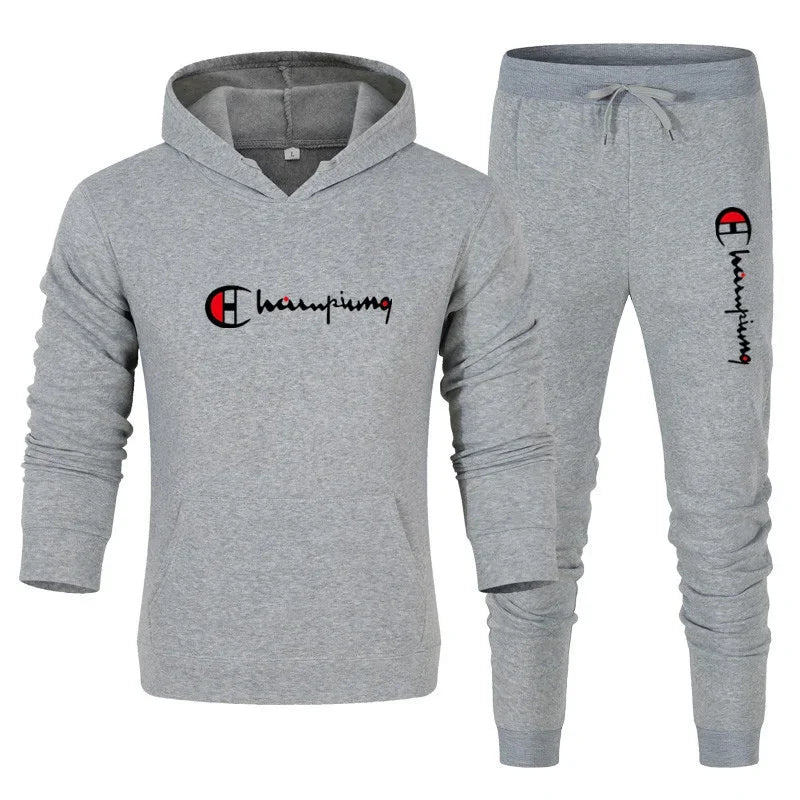 2026 Men's Tracksuit Hooded Sweatshirt+Sweatpants 2 Pcs Sets Sports Suit Casual Jogger Sportswear 2 Piece Male Streetwear Sets