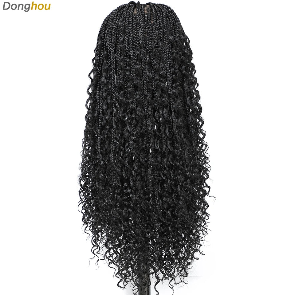 Donghou 24Inch Lace Front Boho Braided Wigs for Women Knotless Braid Wig Natural Hairline Box Braid wigs Premium Lightweight Wig