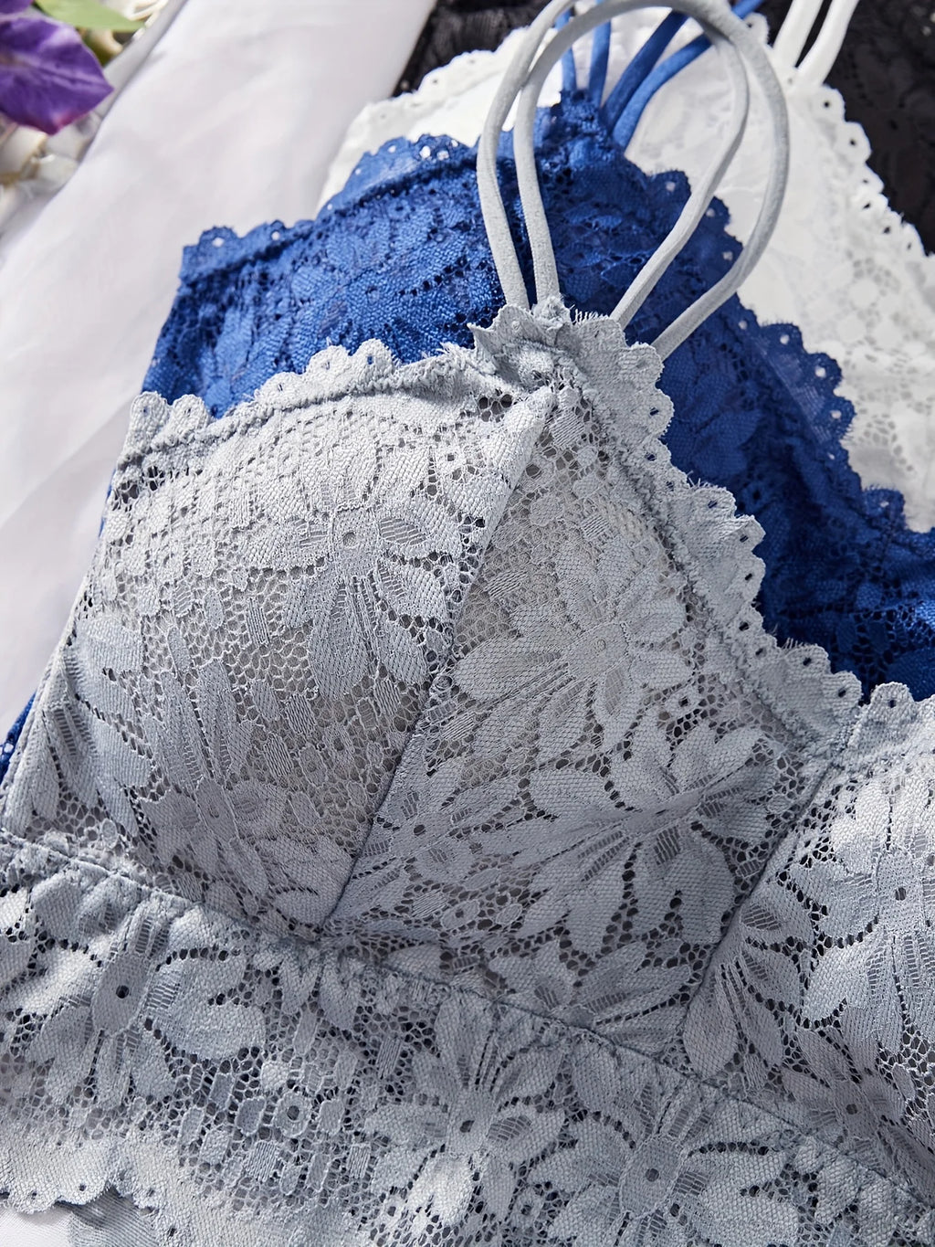 4PCS Women's Lace Non-wire Bra And Panties Set Transparent Low Rise Briefs Ultra-thin Comfort Underwear Female Bralette Lingerie