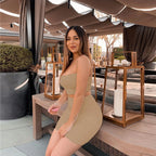 Women's New Sexy Sleeveless Strap Small Tank Top Short Top Fashion Wrinkle Bag Hip Skirt Two Piece Set