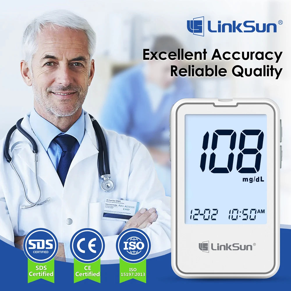 LinkSun G-425-1 Blood Glucose Meter Kit 50/100pcs Test Strips Lancets for Diabetes Monitor Digital Glucometer Blood Sugar Meter