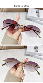 Elegant Diamond Oval Sunglasses Male Letter "F" Rimless Sunglasses  Car Sunglasses  Driving Glasses Sunglasses Women