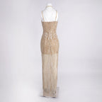 Sexy Gold Sequin Evening Dresses for Women – Luxury Crystal Beaded Prom Dress with High Slit Formal Party Mermaid Gown for Gala