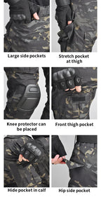Camo Tactical Sets Outdoor Long Sleeve Wear-resisting T Shirts+Multi-pocket Tactic Cargo Pants Suit Training Workwear Combat Set