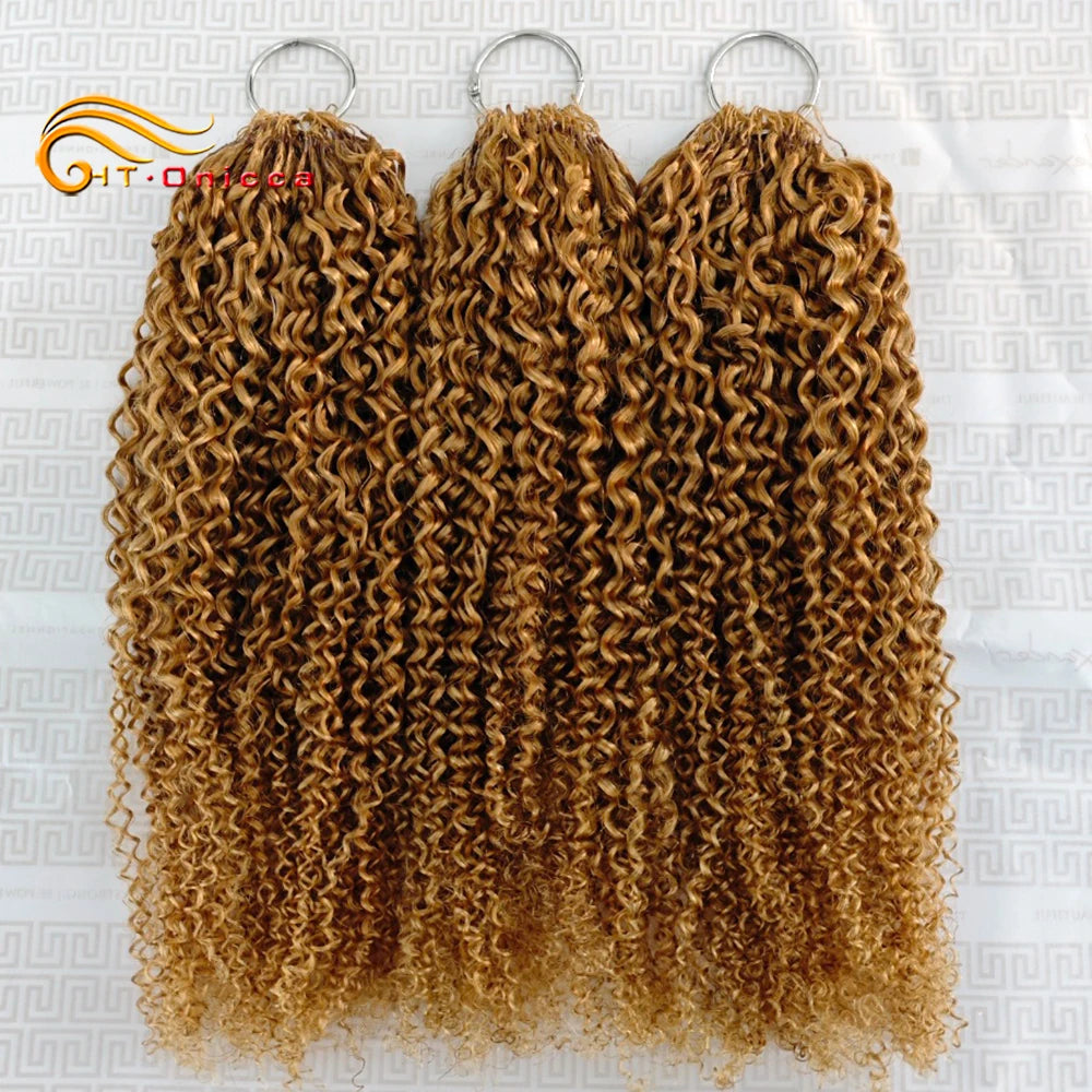 Honey Blonde Feather Crochet Human Hair Extensions Curly Invisible Miracle Knots Pre-Separated Crochet Hair for Women