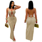 Women's Hollow Out Sleeveless Sexy Knitted Halter Neck Backless Solid Color Dress for Summer 2025