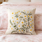 Double Sided Embroidered Daisy Pillow Cover Cute White Yellow Wildflower Print Soft Boho Throw Pillow Case for Spring Home Decor