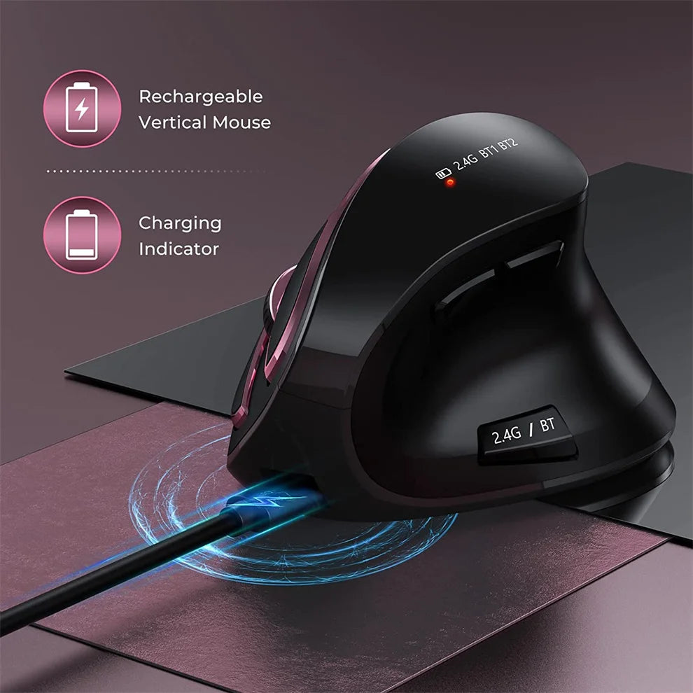 JOMAA 2.4G Wireless Mouse Rechargeable Bluetooth Mouse Ergonomic Vertical Mouse for Mac Windows Laptop Tablet Gaming Mause