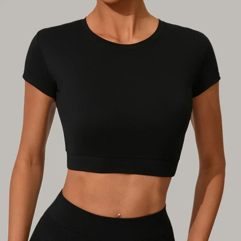 Gym Workout Yoga Fitness Sports Suit Short-sleeved Top Padded-free High-waisted Hip-lifting Trousers Outdoors Leisure Sportswear