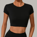 Gym Workout Yoga Fitness Sports Suit Short-sleeved Top Padded-free High-waisted Hip-lifting Trousers Outdoors Leisure Sportswear