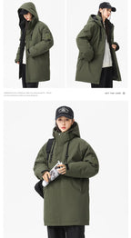 Winter new style cotton coat for men 2026 snap-closed hooded jacket neutral style mid-length workwear cotton coat for men