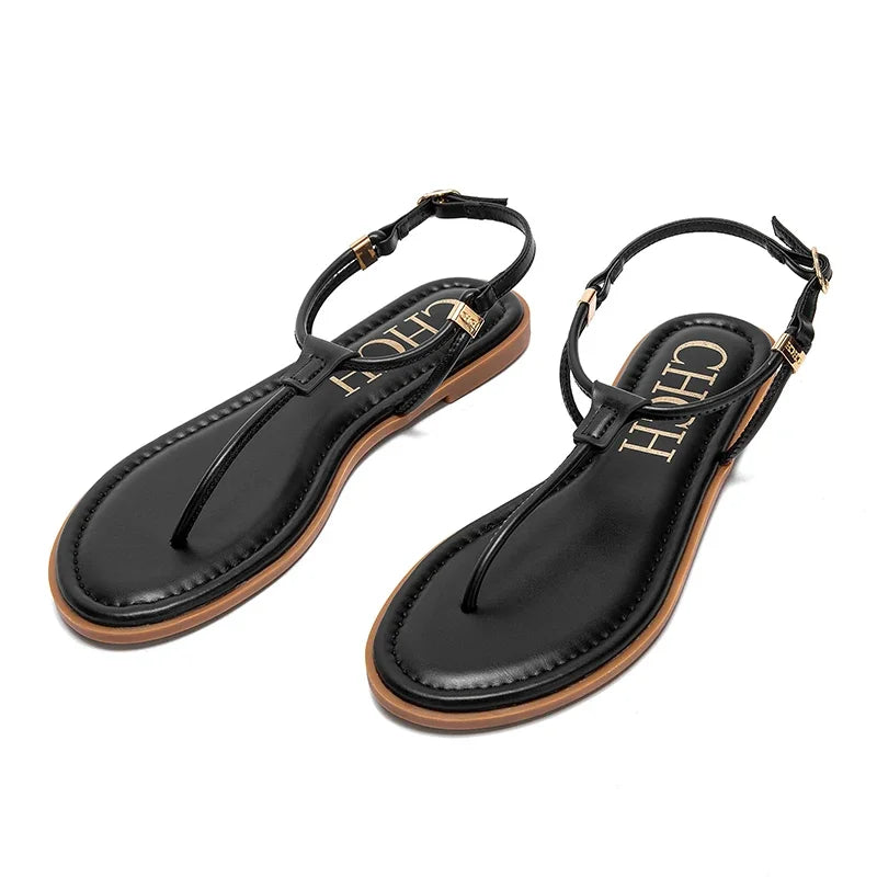 2026 Sandals Summer Women's Shoes Thin Bottom Flat Spaghetti Straps Casual Sandals Luxury Brand New