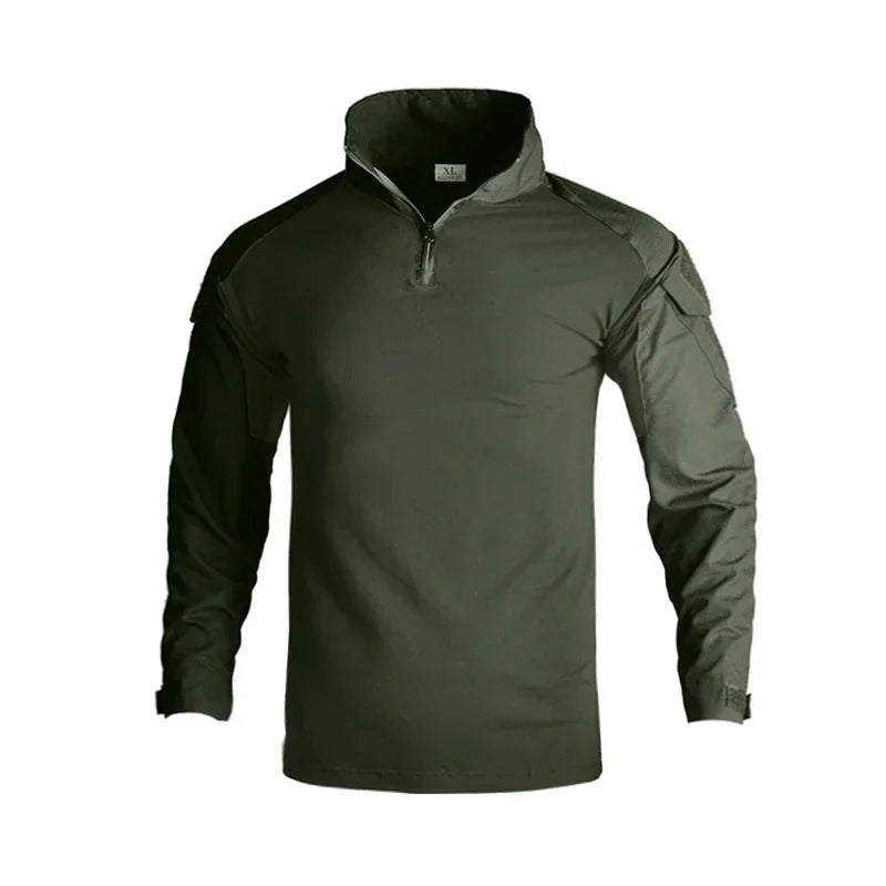 Softair Outdoor Long Sleeve Tactical Shirts Combat Shirt 1/4 Zipper Ripstop Wear-resisting Camo Airsoft T Shirts Men Clothing