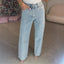 Straight Jeans for Women Diamonds Pants Stretch High Waist Washed Distressed Pockets Vintage Denims Streetwear Female Trousers